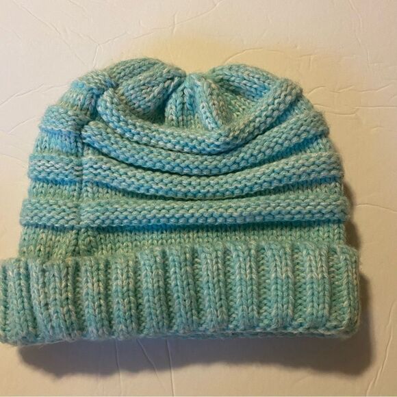 Aqua blue teal Slouchy Cable Knit Beanie Hat for Women teen child girl - Picture 6 of 6